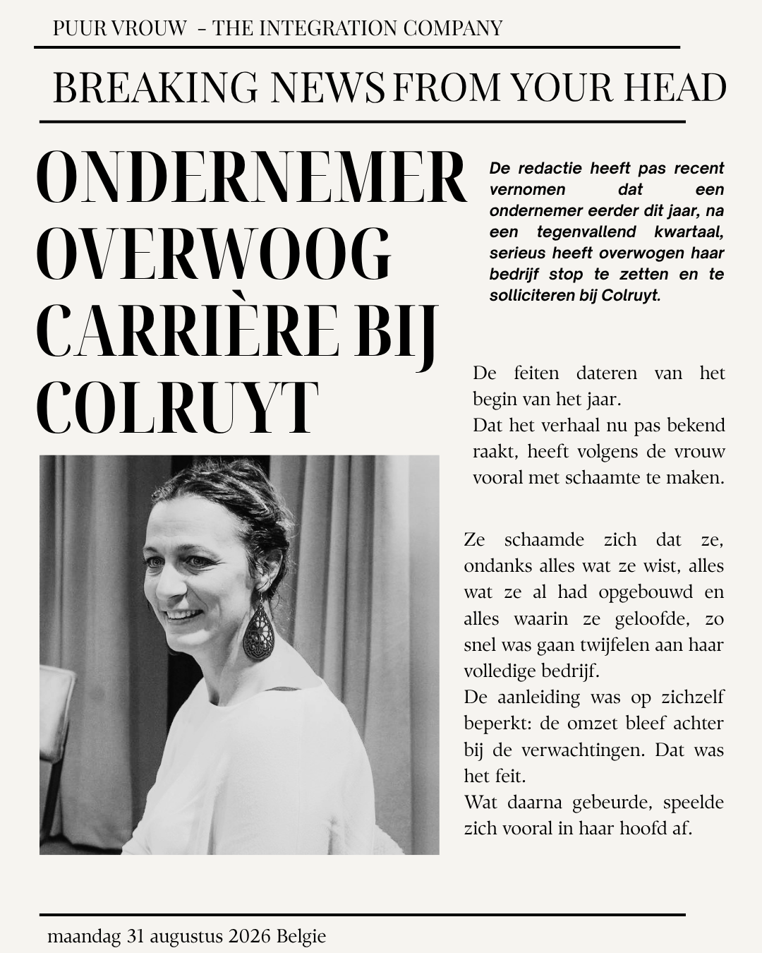 Krantenartikel: Ondernemer overwoog carrière bij Colruyt